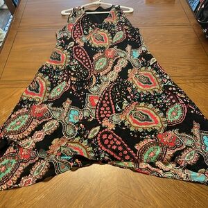 Vintage Lily 1X Black Rayon pink blue paisley Bias Cut Sleeveless Dress